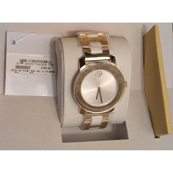 Movado Bold Gold Ceramic Dot Dial Swiss Made Women display picture 2
